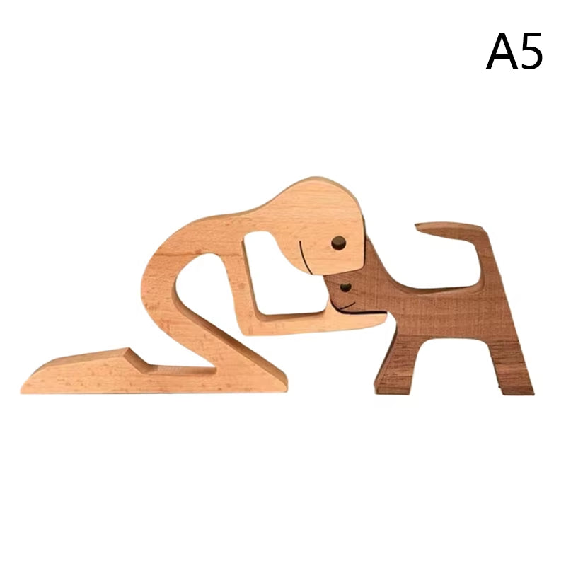 Family Puppy Wood Dog Craft Figurine Valentine'S Day Gift Carving Model Home Office Decoration Christmas Gift Couple Decoration