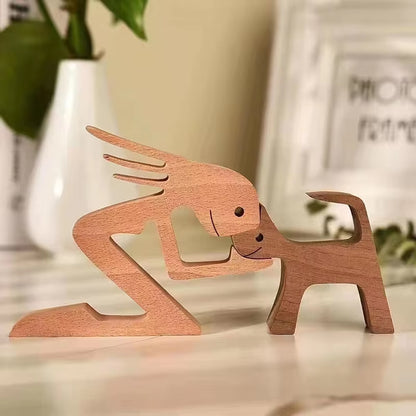 Family Puppy Wood Dog Craft Figurine Valentine'S Day Gift Carving Model Home Office Decoration Christmas Gift Couple Decoration