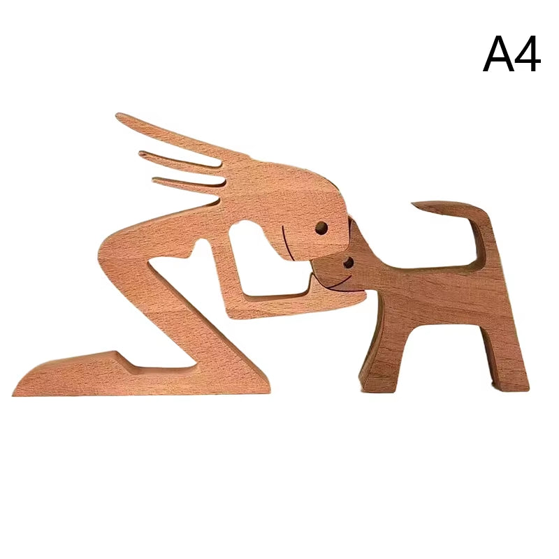 Family Puppy Wood Dog Craft Figurine Valentine'S Day Gift Carving Model Home Office Decoration Christmas Gift Couple Decoration