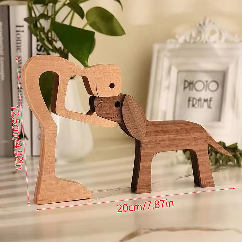Family Puppy Wood Dog Craft Figurine Valentine'S Day Gift Carving Model Home Office Decoration Christmas Gift Couple Decoration