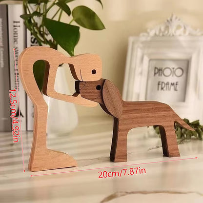 Family Puppy Wood Dog Craft Figurine Valentine'S Day Gift Carving Model Home Office Decoration Christmas Gift Couple Decoration